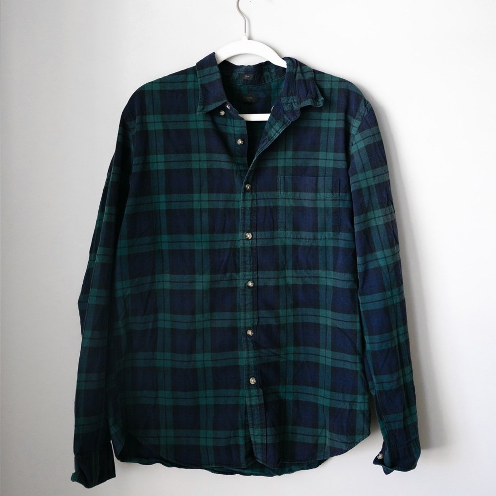 J. Crew Navy and Teal Plaid Oxford Shirt